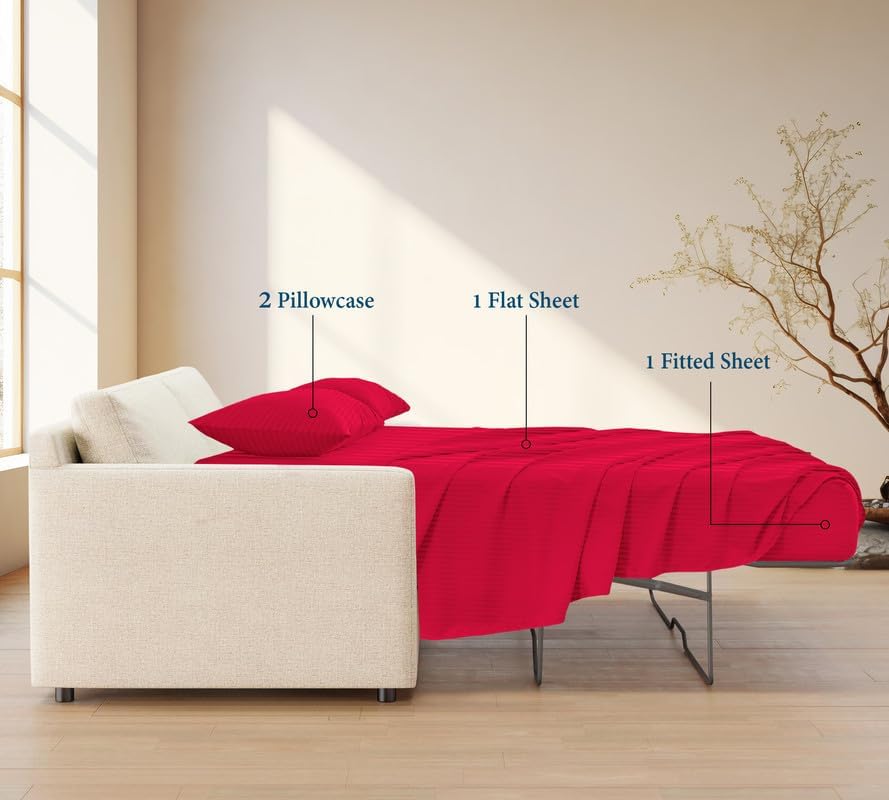 800 Series 100% Egyptian Cotton Sleeper Sofa Bed Sheet Set Stripe King Size - Image 3