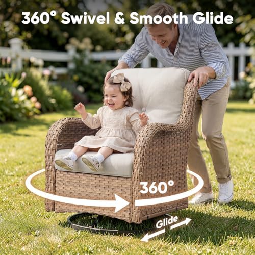 Belord Outdoor Swivel Chairs Set of 2, Patio Wicker Rocker Chairs - Image 3
