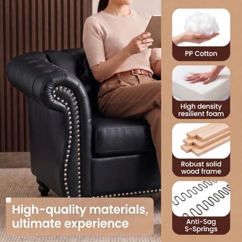 3 Seat Chesterfield Sofa, Faux Leather Couch - Image 4