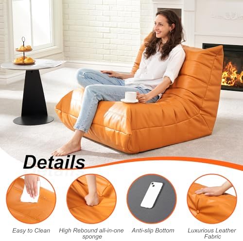 Hobestluk Bean Bag Chair Adult Leather Togo Chair Memory Foam Living Room - Image 6