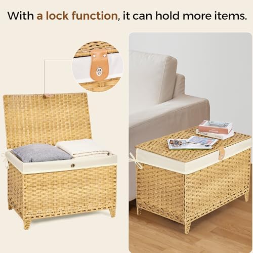 Wicker Storage Basket with Lid, 160L Shelf Basket with Removable Liner Bag - Image 2