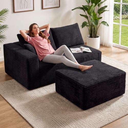 Boneless Ottoman for Couch, Corduroy Cloud Ottoman, Oversized Square Large Pouf - Image 3