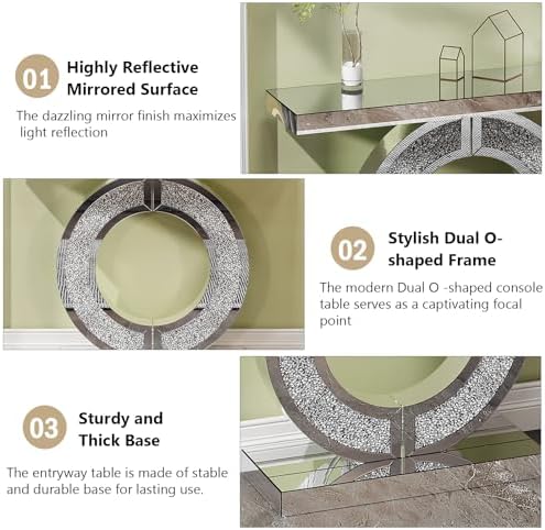 O-Shaped Silver Mirrored Console Table and Round Wall Mirror Set, 2 Piece - Image 4