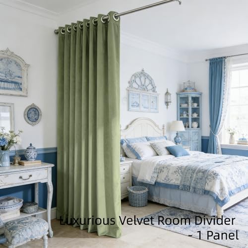 SMILETIME Sage Green Velvet Curtains 104"x96" Grommet 1 Panel - Image 2