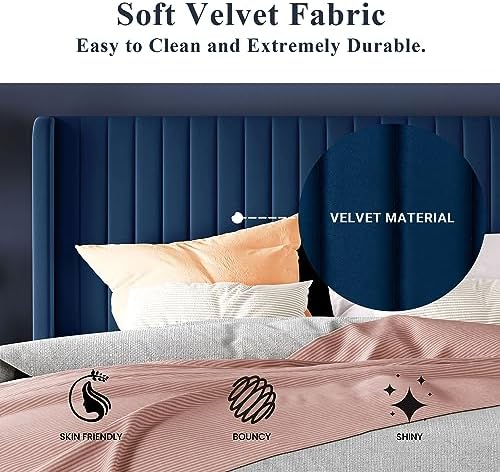 Allewie Queen Size Velvet Bed Frame/Vertical Channel Tufted Wingback - Image 6