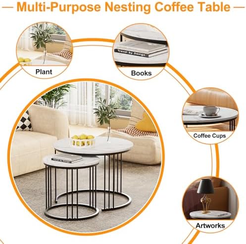 Garden 4 you Coffee Table Faux Marble Nesting Table - Image 7
