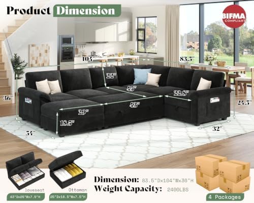 AMERLIFE 104" Sofa Bed, Sectional Sleeper Sofa - Image 2