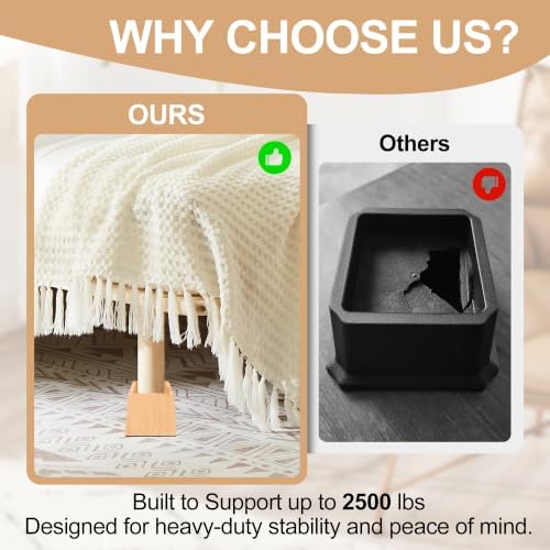 Wooden Bed Risers 4 Inch Heavy Duty, Support 2500 lbs - Image 5