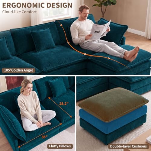 Tmsan 111.42" Blue Modular Sectional Sofa Cloud Couch - Image 5