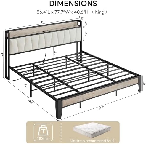 LIKIMIO King Bed Frame with Storage Headboard and Charging Station - Image 2