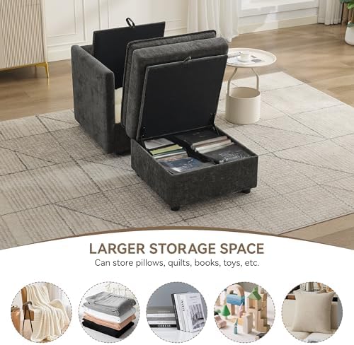 30" DARK GREY Chenille Storage Sofa Chair, Single Accent Chair - Image 3