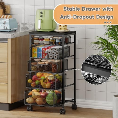 Kitchen Storage Cart with Drawer, 5-Tier Fruit Vegetable Storage Cart, Kitchen - Image 2