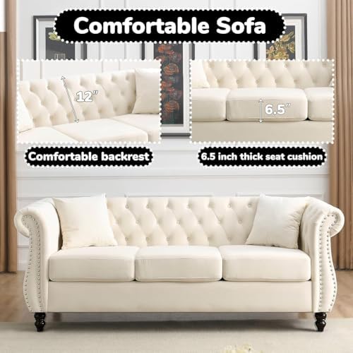 80" Chesterfield Loveseat Velvet Sofa - Image 4