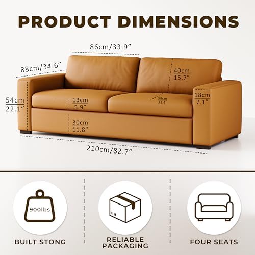 82.7'' Leather Sofa, 3-Seat Comfy Sectional Couch - Image 2