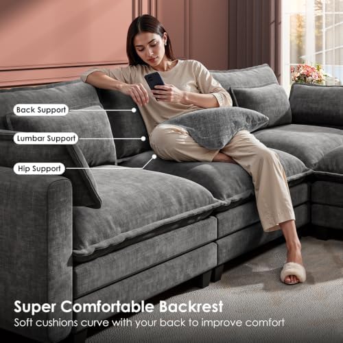 Marsail 5-Seat Modular Sectional Sofa, U-Shaped Cloud Couch, Slate Gray - Image 4