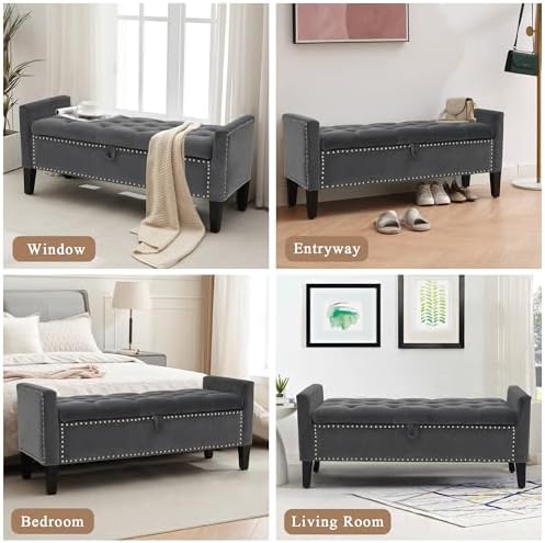 Velvet Ottoman with Storage, Modern Storage Bench - Image 6