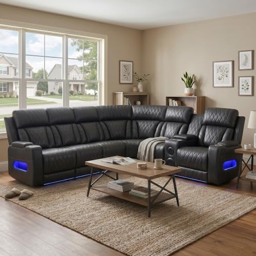 Dark Grey Power Reclining Sectional Sofa by GEBADOL