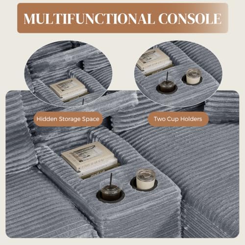 95" L Shaped Cloud Couch Modular Sectional Sofa, Comfy Fluffy Corduroy Grey - Image 3