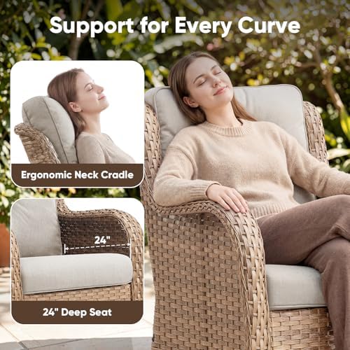 Belord 6 Piece Wicker Patio Furniture Set, Outdoor Swivel Rocker Chairs Set of 2 - Image 4
