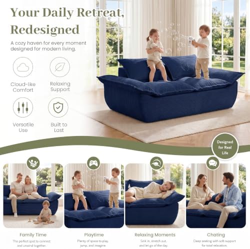 JUIKURY 55" Convertible Corduroy Sofa Bed, Boneless Foldable Loveseat Sleeper - Image 4