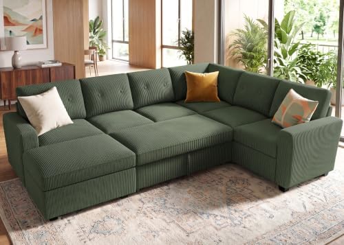 HONBAY Corduroy Sectional Sleeper Sofa by HONBAY