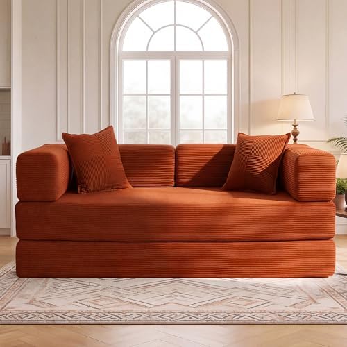 WEUP 5-in-1 Convertible Sofa Bed, Corduroy Floor Sofa Loveseat Sleeper - Image 2
