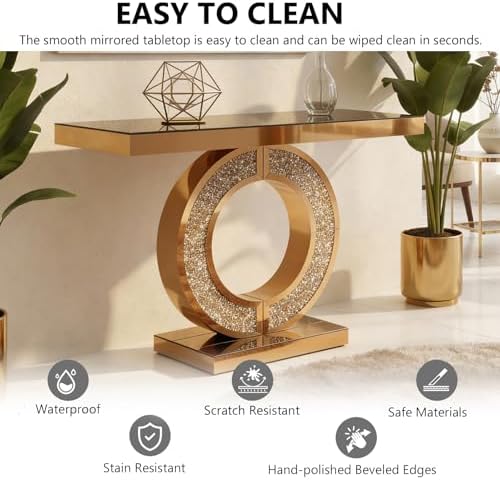 Brown Mirrored Console Table, 42.9" Rectangle Sofa Table - Image 4