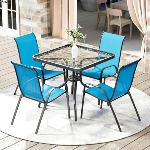 Arlopu 5 Pieces Outdoor Patio Dining Set, Glass Table and Textilene Chair by Arlopu