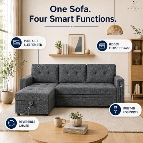 Naomi Home L-Shaped Microfiber Sleeper Sectional Sofa - Image 3