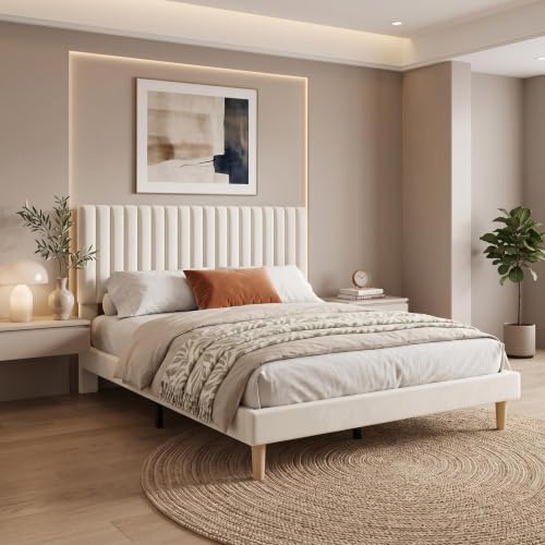 GAOMON Queen Size Bed Frame, Velvet Upholstered Platform Bed by GaoMon