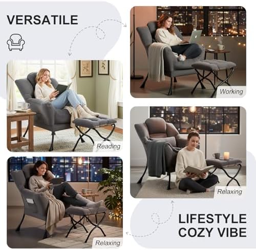 Furlide Lazy Chair with Ottoman, Comfy Fabric Accent Lounge Arm Chair with - Image 5