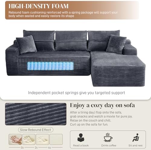 108" L Shaped Cloud Boneless Sectional Couches - Image 5