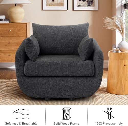 360° Swivel Accent Armchair, 39.3" Oversized, Dark Gray - Image 3