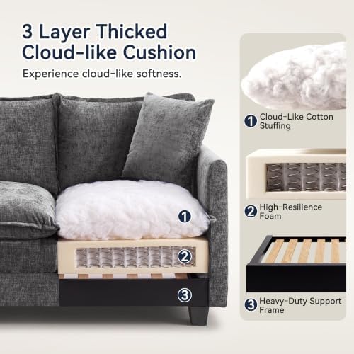 Loveseat Sofa, Soft Chenille Cloud‑Cushion Small‑Space Couch - Image 4