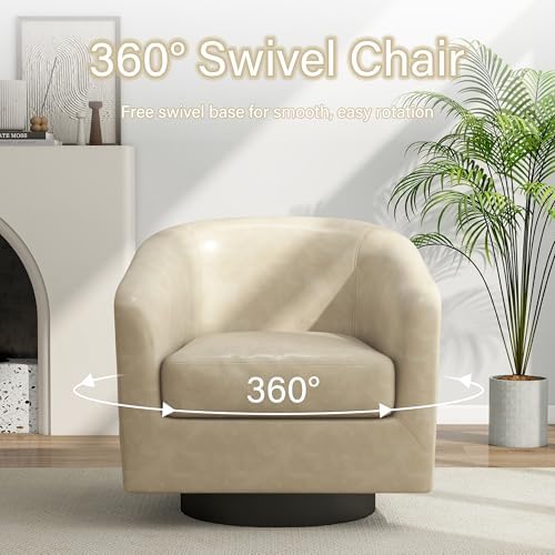 Pia Ricco Faux Leather 360° Swivel Barrel Accent Chair Cream - Image 4