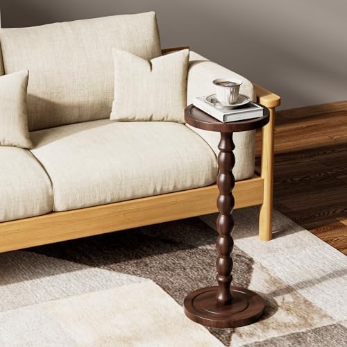 2 Pack Small Round Side Table, Rubberwood‌ Drink Table - Image 6