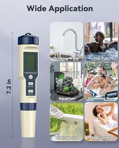 Pawfly Pool Salt Tester & pH Meter, 5 in 1 pH Salinity TDS EC & Temperature - Image 7