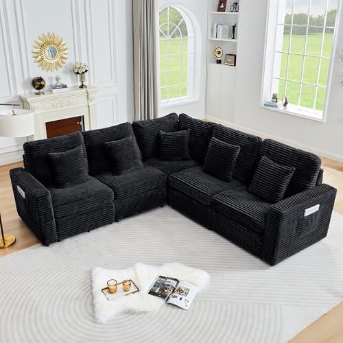 ORRD Oversized Corner Modular Sectional Sofa, L Shape Plush Corduroy Fluffy by ORRD