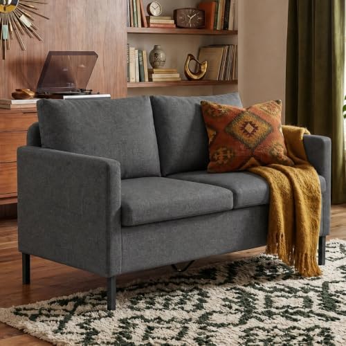 TYBOATLE 51'' Dark Grey Small Couch Loveseat, 2-Seater Linen Sofa by TYBOATLE