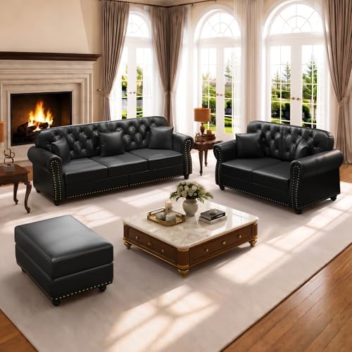 2-Piece Faux Leather Chesterfield Sofa & Loveseat Set by SmartEdge