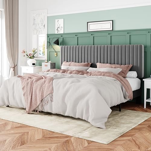 Allewie King Bed Frame, Velvet Upholstered Platform Bed by Allewie