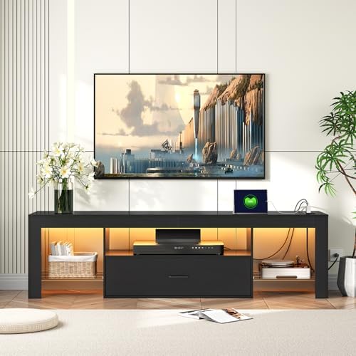 HOOBRO LED TV Stand with Power Outlets to 65 inch TV, Gaming Entertainment - Image 2