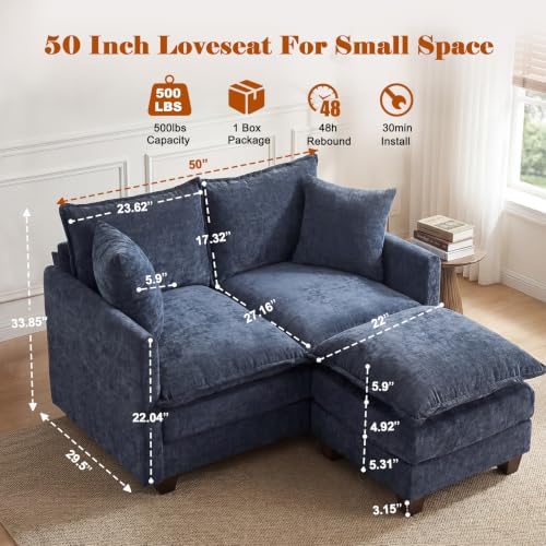 50'' Loveseat Sofa Set with Ottoman, Small Couch Set 2 Piece Cloud Love Seat - Image 2