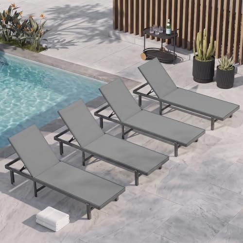 Outdoor Lounge Chair Set of 4, Aluminum Pool Lounge Chairs by Oasbira