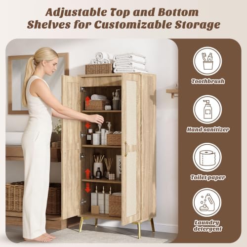 JASIWAY Tall Bathroom Storage Cabinet 57" Rattan Pantry Cabinet - Image 4