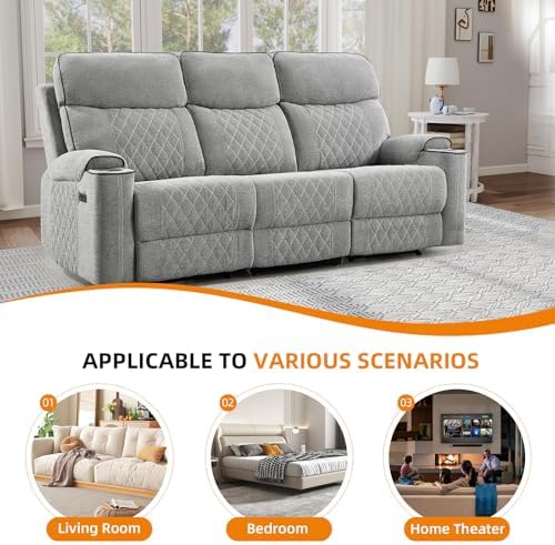 EBELLO Power Reclining Sofa Couch, Fabric Electric Recliner 3 Seater Sofa - Image 5