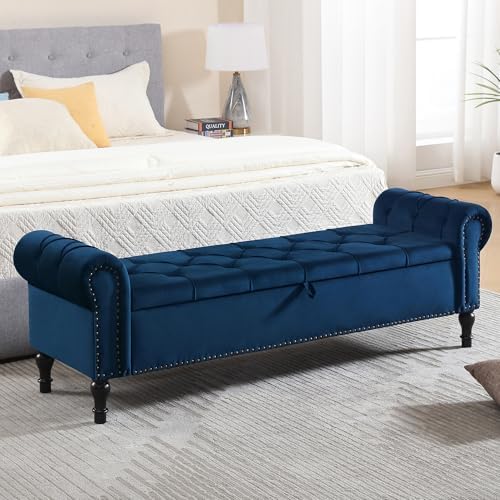 Velvet Storage Bench 67 Inch Upholstered Tufted Ottoman Bench by HOMYKA