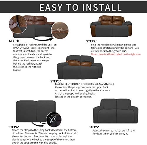 Easy-Going 6 Pieces RV Recliner Loveseat Sofa Slipcover Dark Gray - Image 4