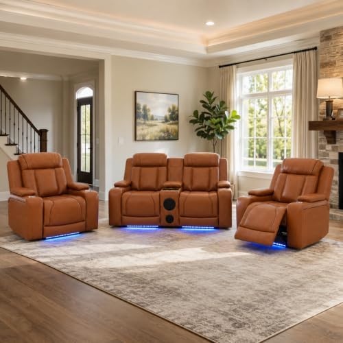Power Recliner Sofa Set 3 Piece, Leather Reclining Couch by Unknown