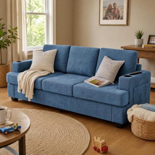 GarveeHome Couches for Living Room, Chenille Sofa -89 inch/Blue - Image 5